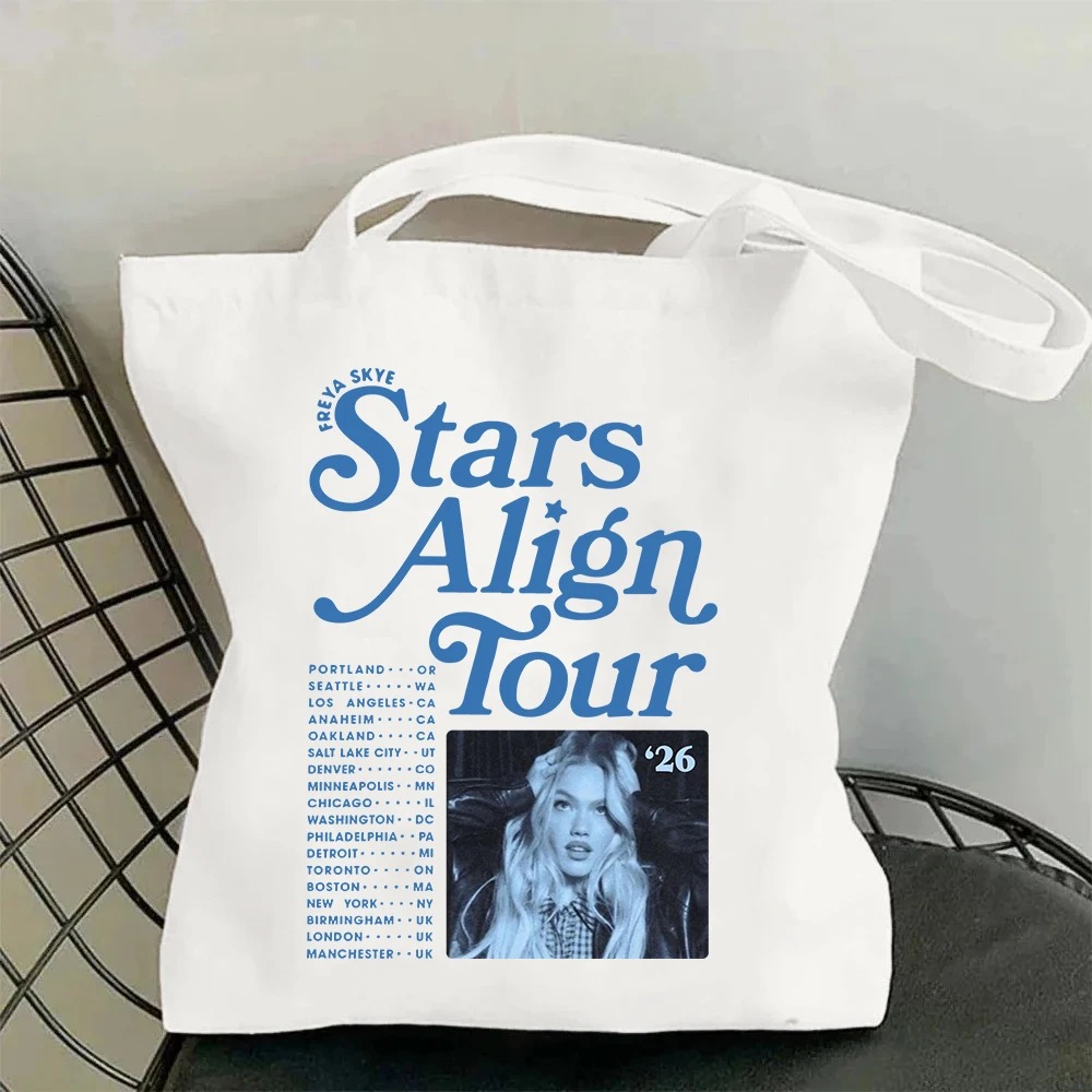 Freya Skye Stars Align Tour 2026 ショッピングキャンバストートバッグショッパーバッグ旅行カジュアルハンドバッグ環境に優しい再利用可能なショルダーバッグ