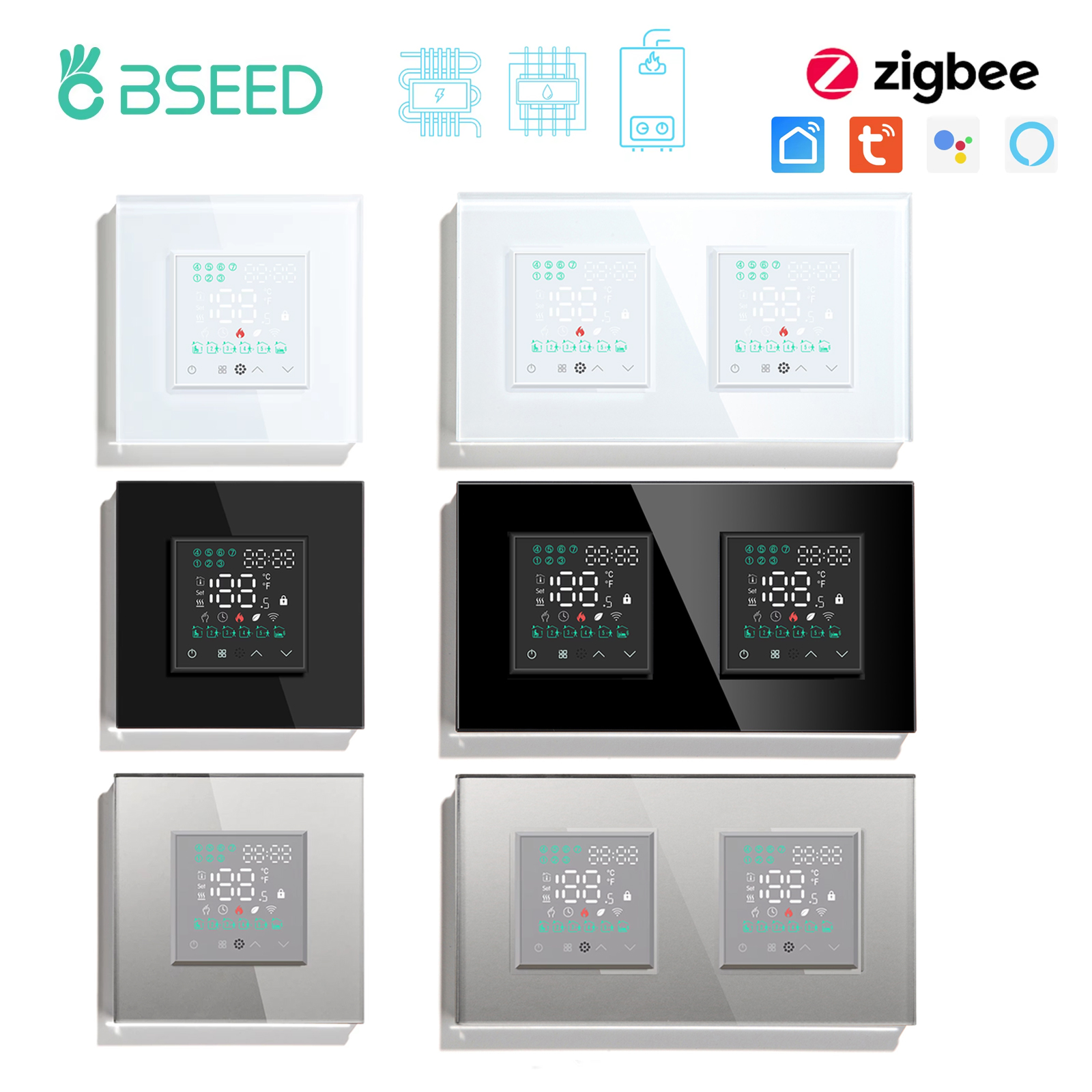 BSEED Zigbee 電気 Bolier ウォーター床暖房サーモスタット スマート室温コントローラー Tuya Goolgle Alexa 音声コントロール