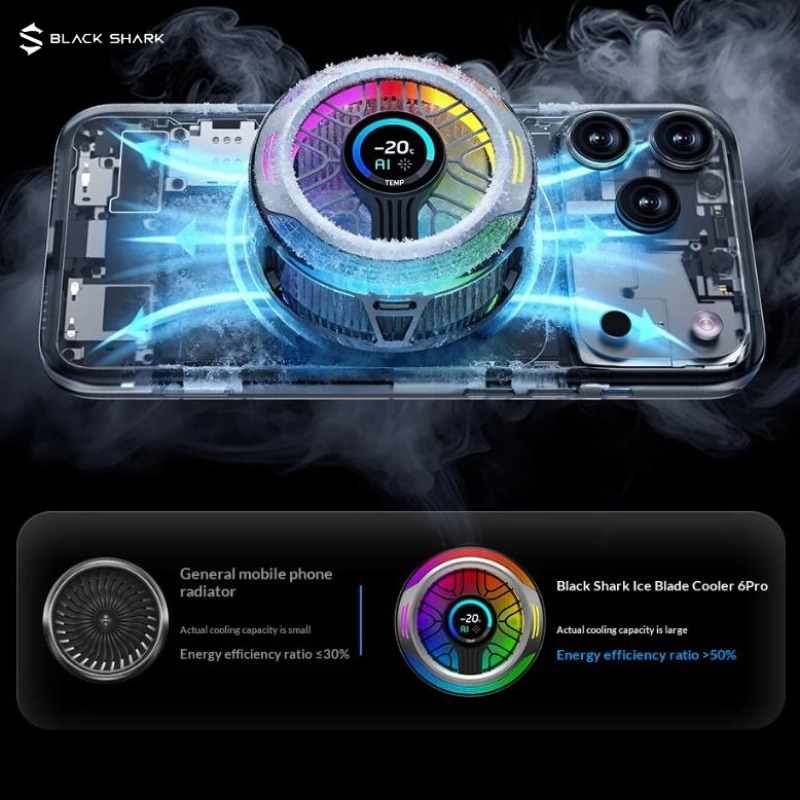 Black Shark 磁気電話クーラー 6 プロ半導体冷却フルカラースマートスクリーン E スポーツヒートシンク 35 ワットハイパワー FunCooler