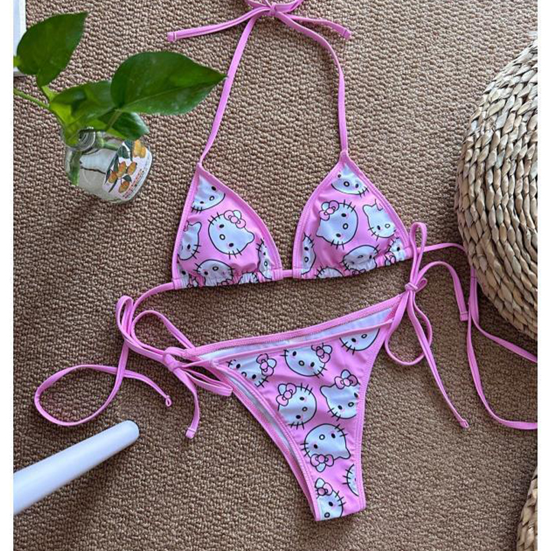 2026 Women's Hello Kittys Swimsuit Sexy Bikini Set Cute Sanrioed Girls Seaside Beach Underwear Swimsuit Fashion Bathing Suit