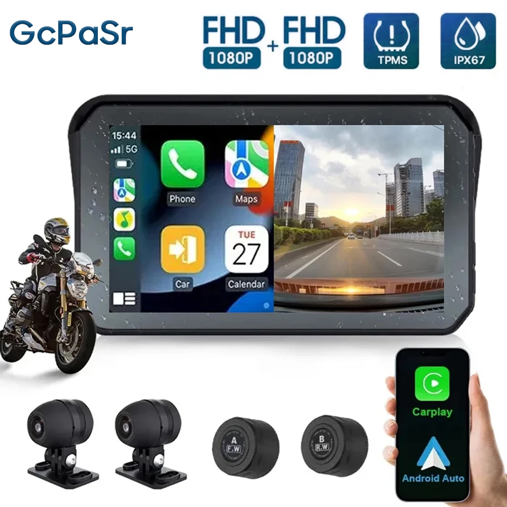 5 インチオートバイナビゲーション GPS DVR ワイヤレス CarPlay Android 自動ポータブルスマートディスプレイ IPX7 防水 HD 録画カメラ