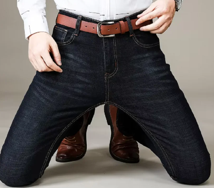 Autumn Classic Men's Fitted Stretch Jeans Business Casual Cotton Denim Straight Leg Pants Male Black Blue Trousers