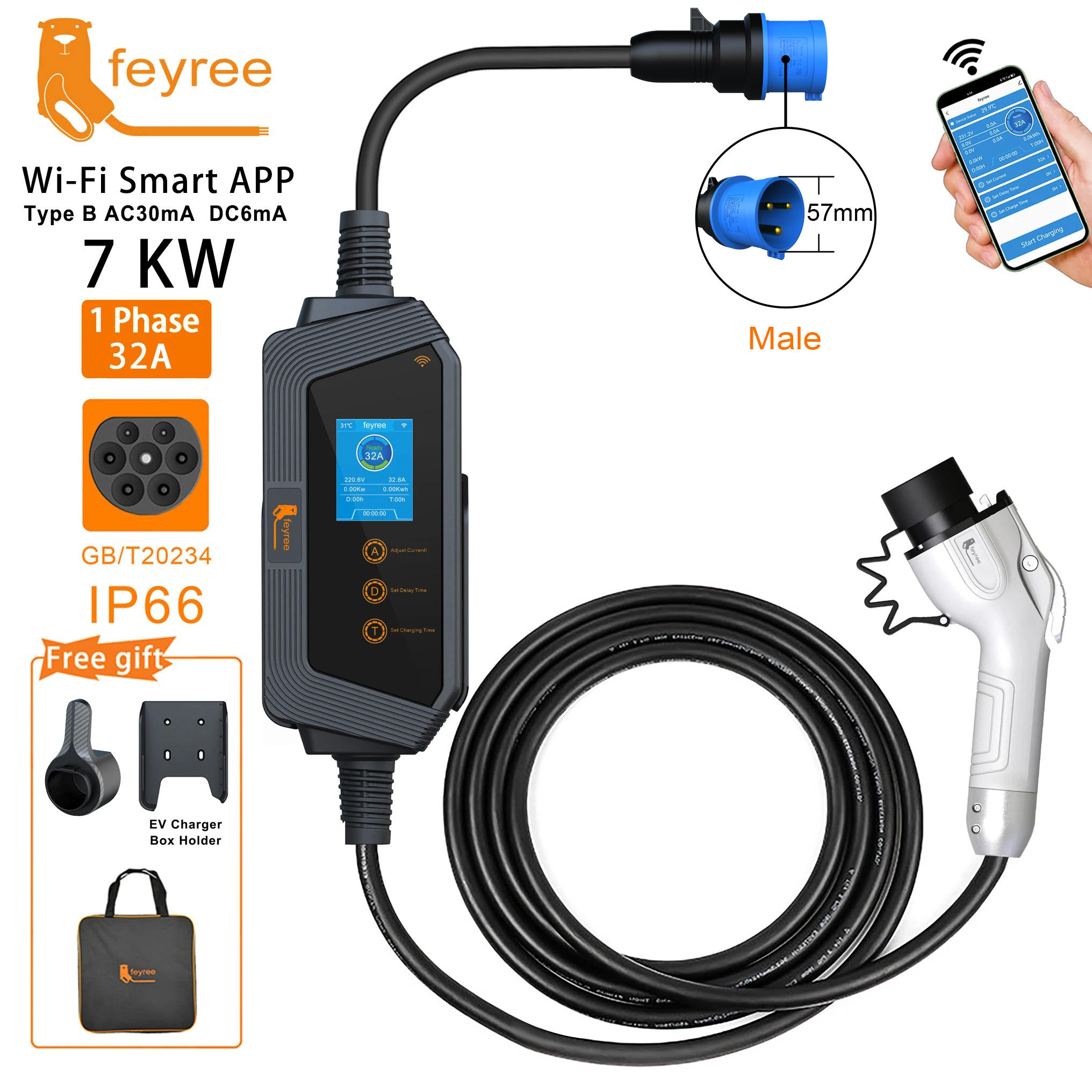 Feyree 7KW 32A 調整可能な EV 充電器 GBT ソケット APP Bluetooth バージョンセット充電時間 EVSE 充電ボックス電気自動車用