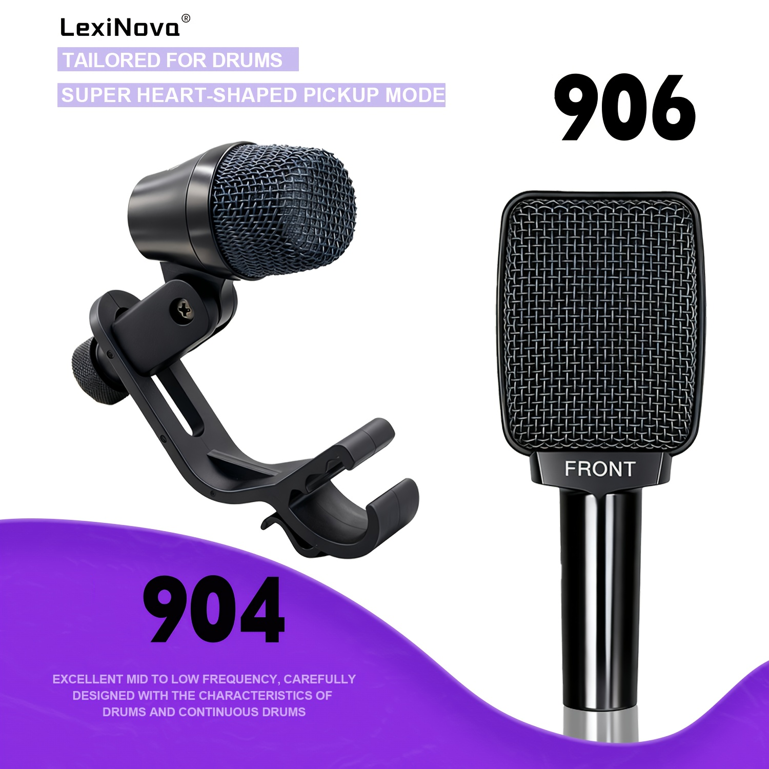 LexiNova 904/906 プロフェッショナル楽器ダイナミックマイククリップ付きスネアドラムさまざまな打楽器録音マイク