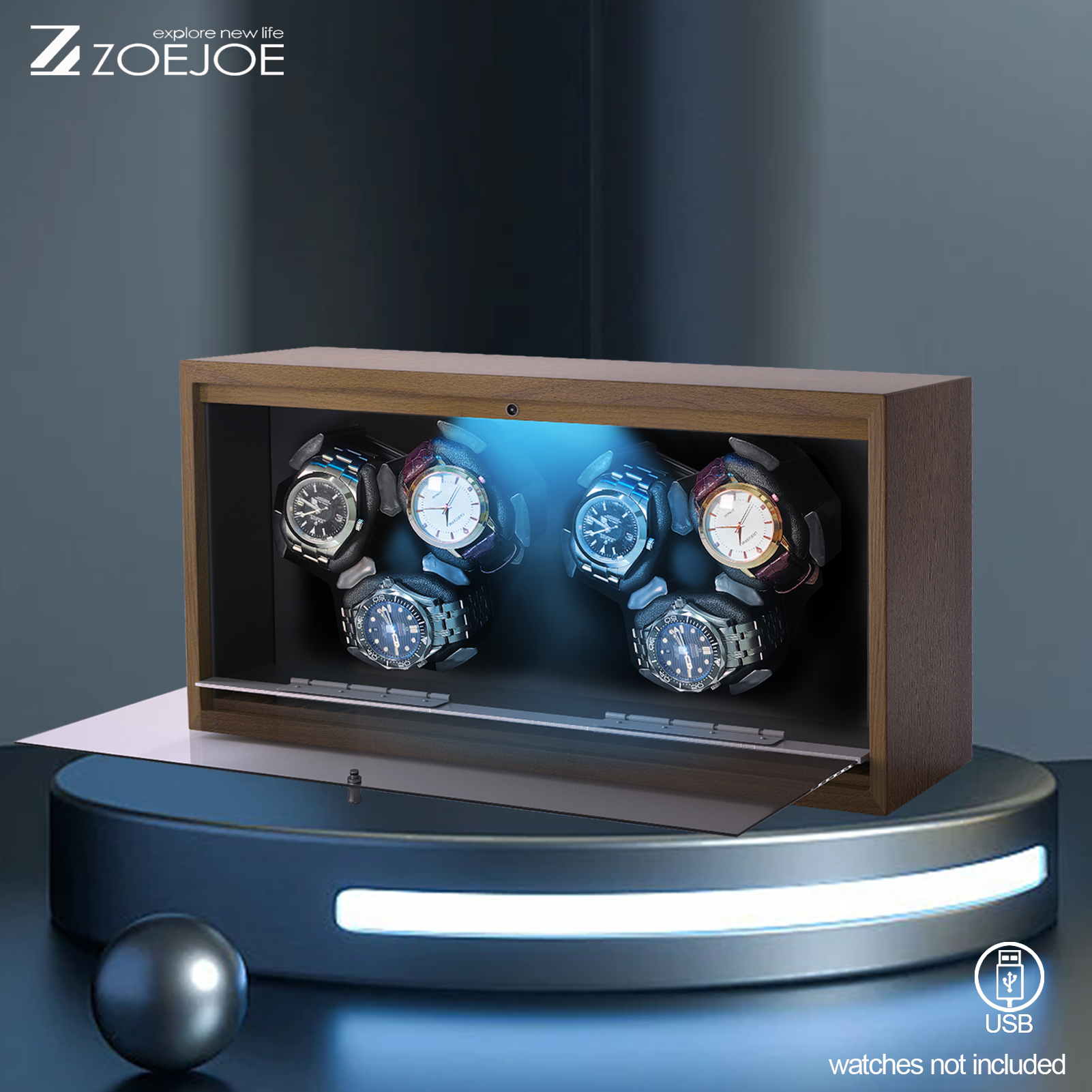 ZOEJOE 6 スロット自動ウォッチワインダー USB ケーブル低ノイズ時計収納ボックスライト付き友人への誕生日プレゼント