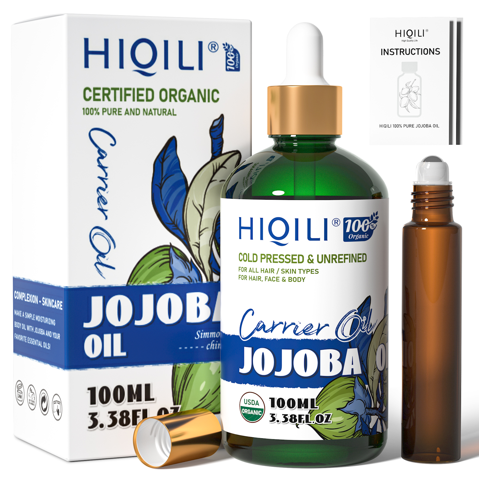 HIQILI ピュアホホバキャリアオイル、100ML コールドプレス未精製エッセンシャルオイル、混合、ヘアケア、顔、爪、マッサージ用