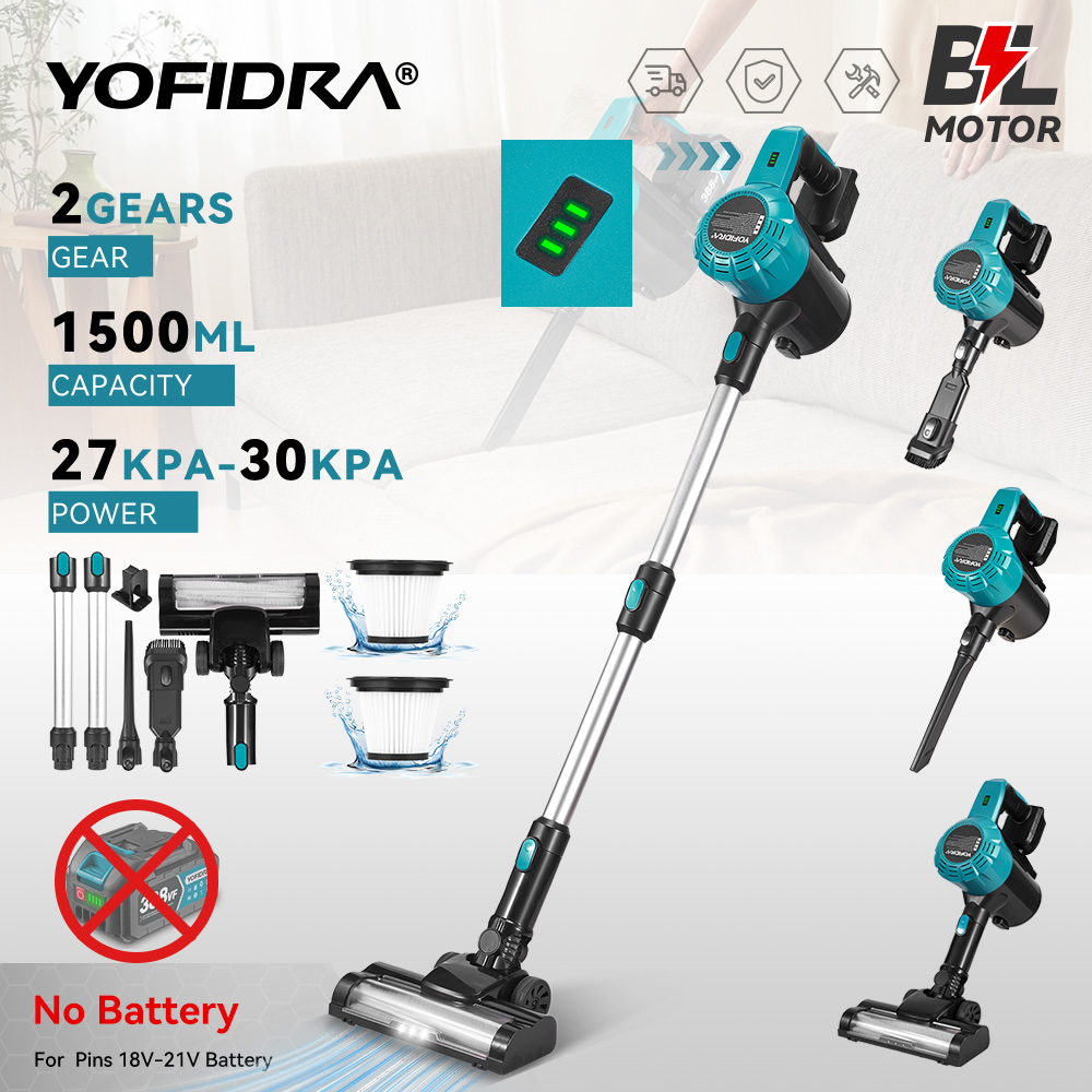 YOFIDRA 1.5L コードレス電気掃除機効率的な充電式ダストキャッチャークリーニング電動工具マキタバッテリーピン