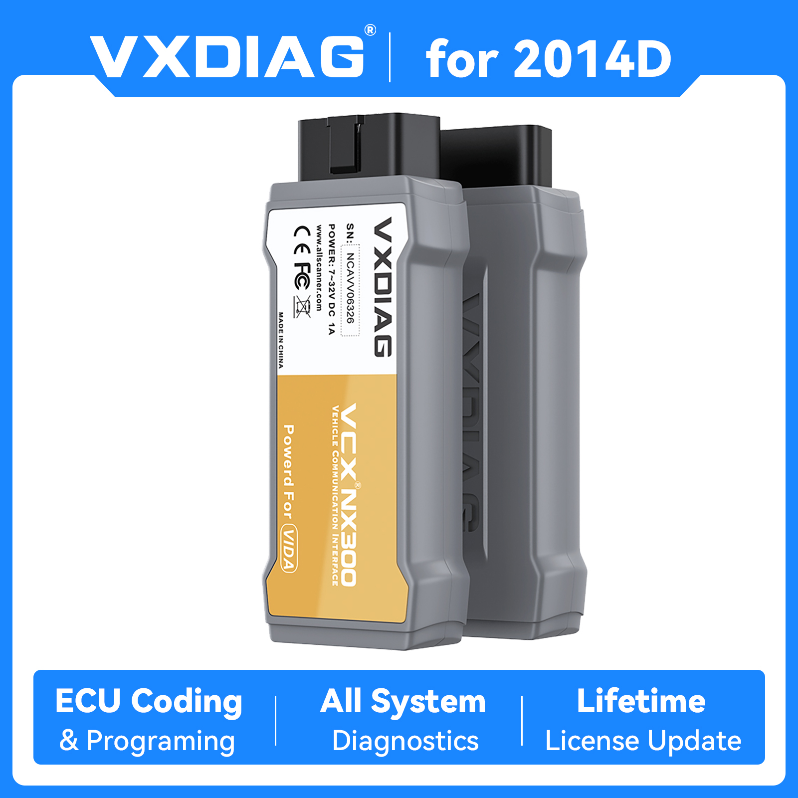 VXDIAG VCX NANO 車 OBD2 スキャナ診断ツール NX300 2014D すべてのシステム診断 ECU コーディング J2534 プログラミング