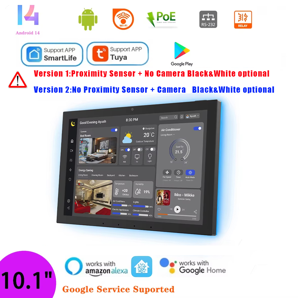 2026 New 10.1 Inch Proximity Sensing Android POE Tablet Wall Mount Smart Home Control Panel,MQTT,Google Play,LED Lights,WiFi,BT