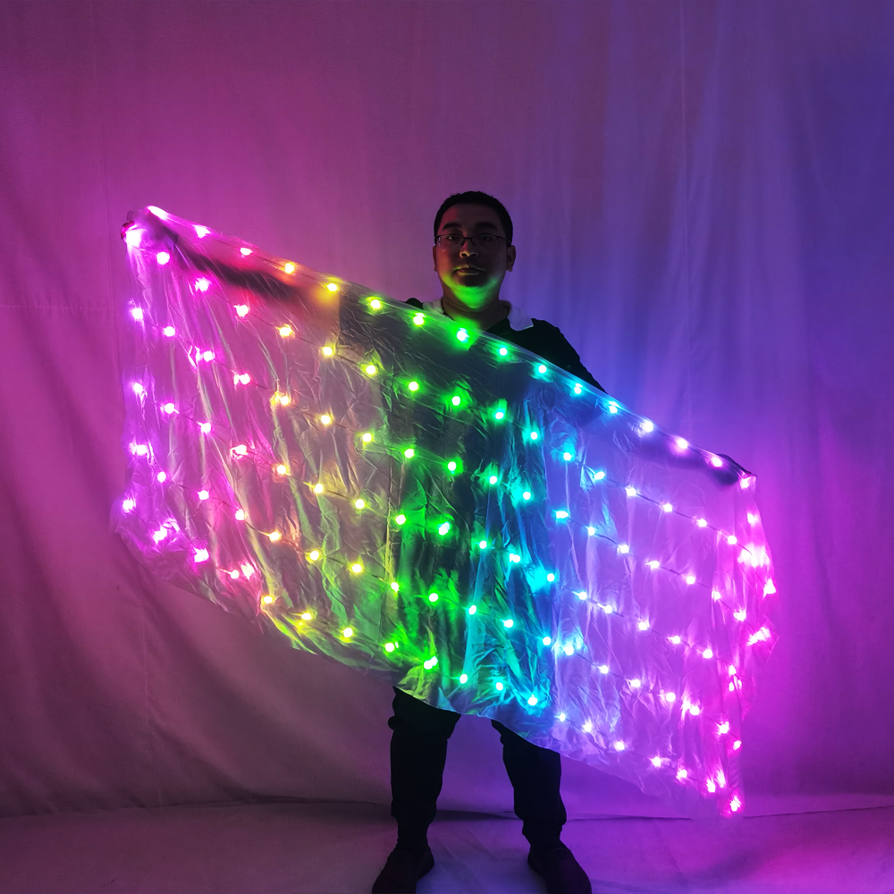 LED ベールライトシルクパフォーマンス小道具アクセサリー虹色の長方形ベールシルクベリーダンス