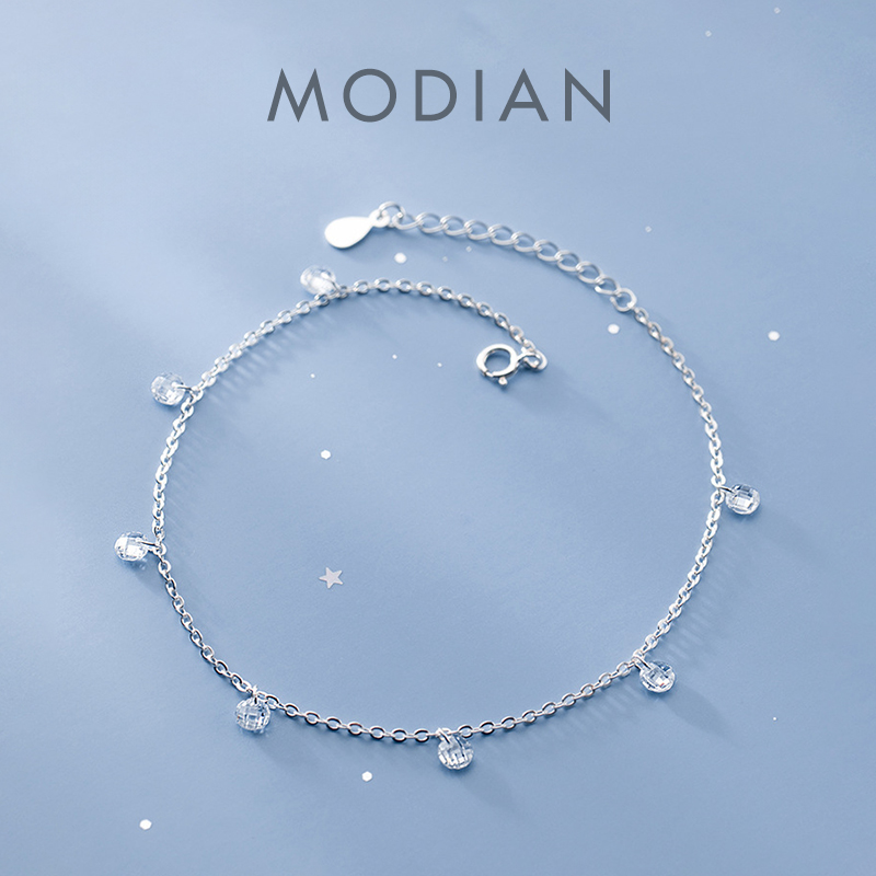 Modian シャイニングジルコンアンクレット本物の 925 スターリングシルバーファッション裸足オリジナルチェーンブレスレット女性のためのファインジュエリー