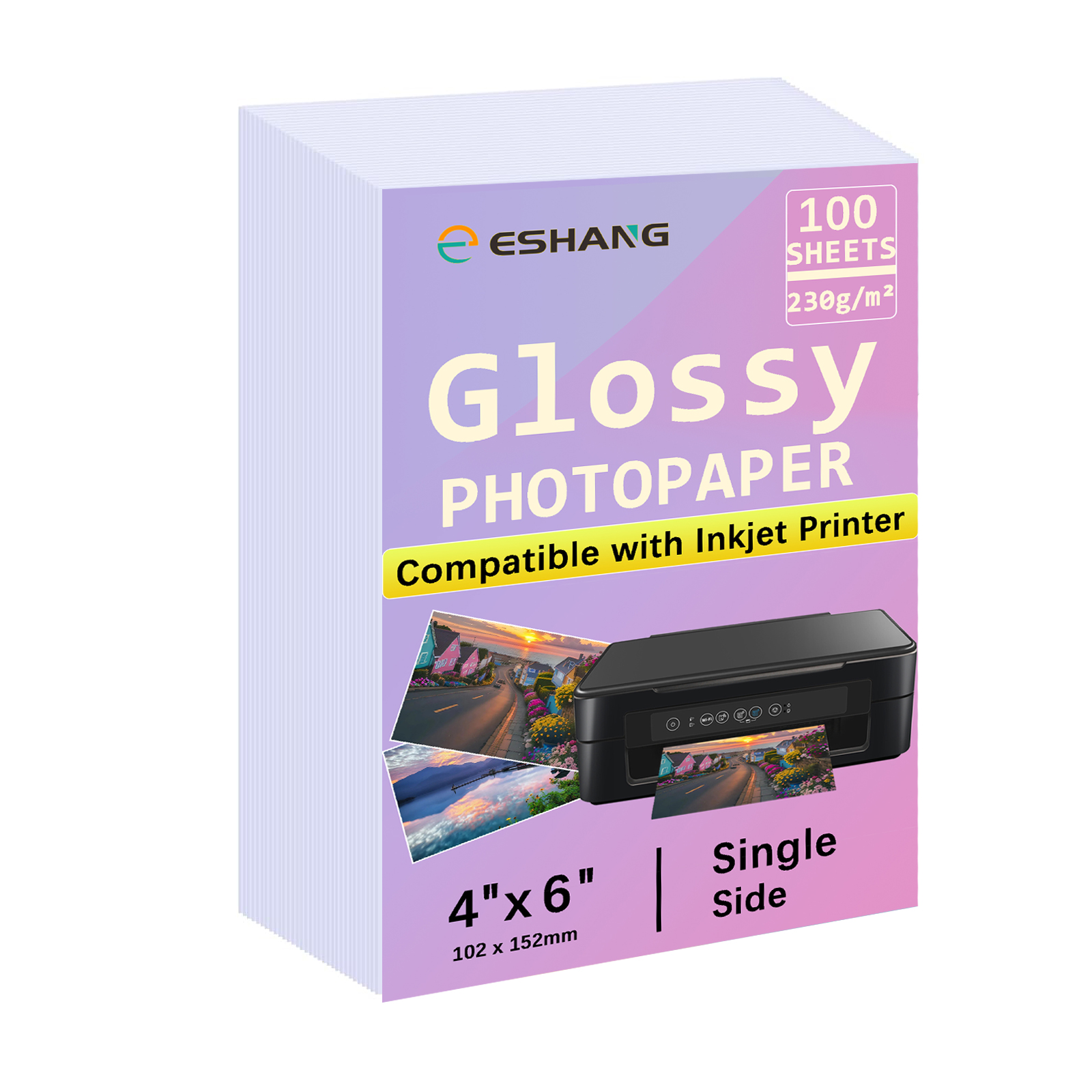 ESHANG 100 枚 4R 写真用紙、230 gsm 4 x6 プレミアム光沢写真用紙写真用紙プリンターパンフレット用紙