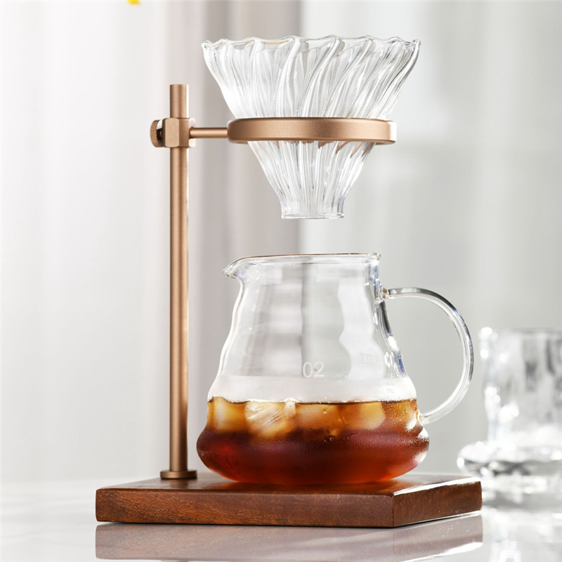 B98A-コーヒードリッパーハンド注ぐスタンド調節可能なコーヒーフィルターホルダー木製ベースコーヒーステーション付き