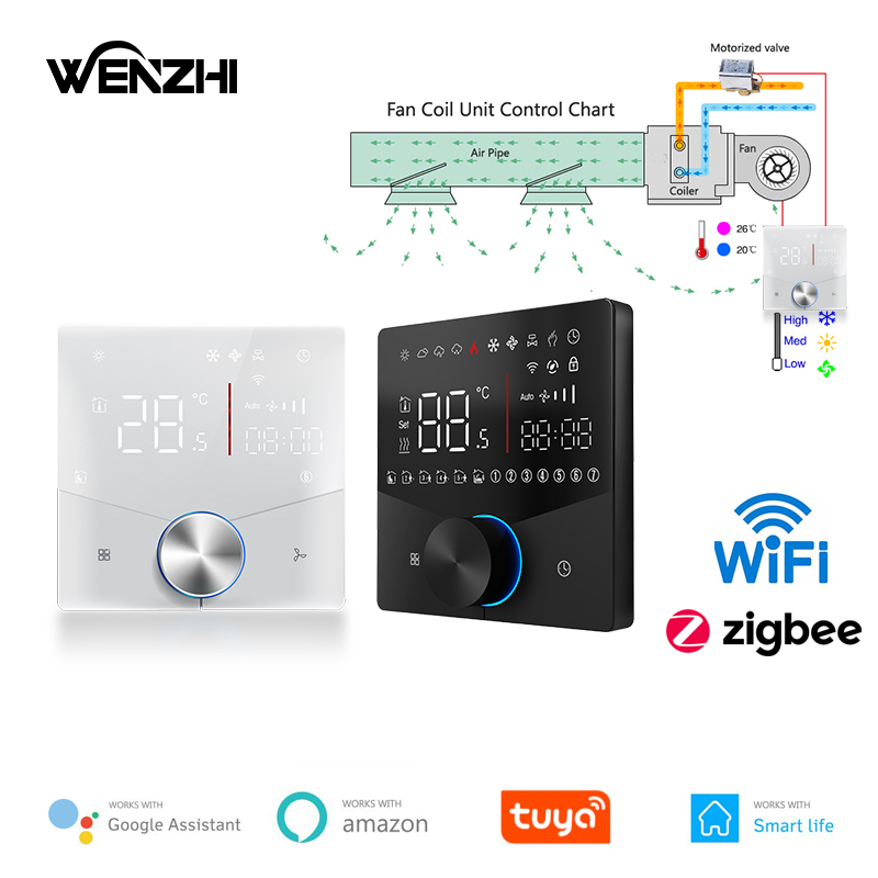 Zigbee/Wifi 空調サーモスタットファンコイルユニット冷却/加熱 2/4 パイプ温度コントローラ Tuya スマートライフコントロール