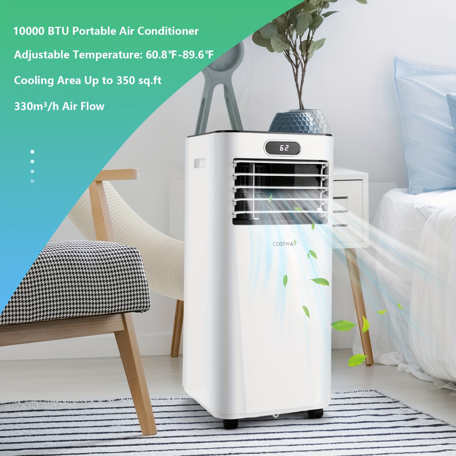 Costway 10000 BTU ポータブルエアコン リモコン付き 3-In-1 空気クーラー 乾燥機能付き