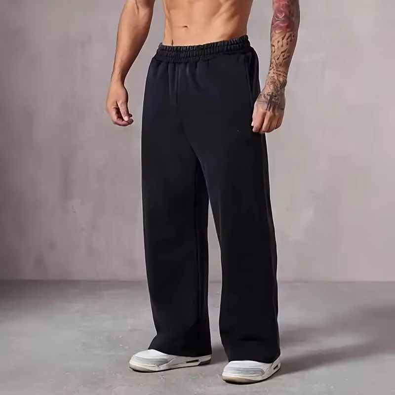 メンズ 大きいサイズ オーバーサイズ ワイドレッグ スウェットパンツ - ウエストゴム付きルーズフィット パンツ 通気性 冬 パンツ