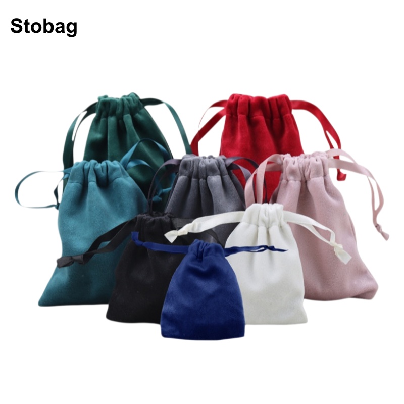 StoBag 20 個カラーベルベットバッグ巾着フランネルバンドル小さなジュエリーギフト収納包装ポータブルポケットオーガナイザーポーチ