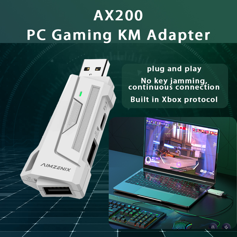 AX200 キーボードおよびマウスアダプター、PC、Nintendo Switch、Nintendo Switch 2 と互換性あり、アプリ経由で調整可能なスマートアシスト、Aim Assi
