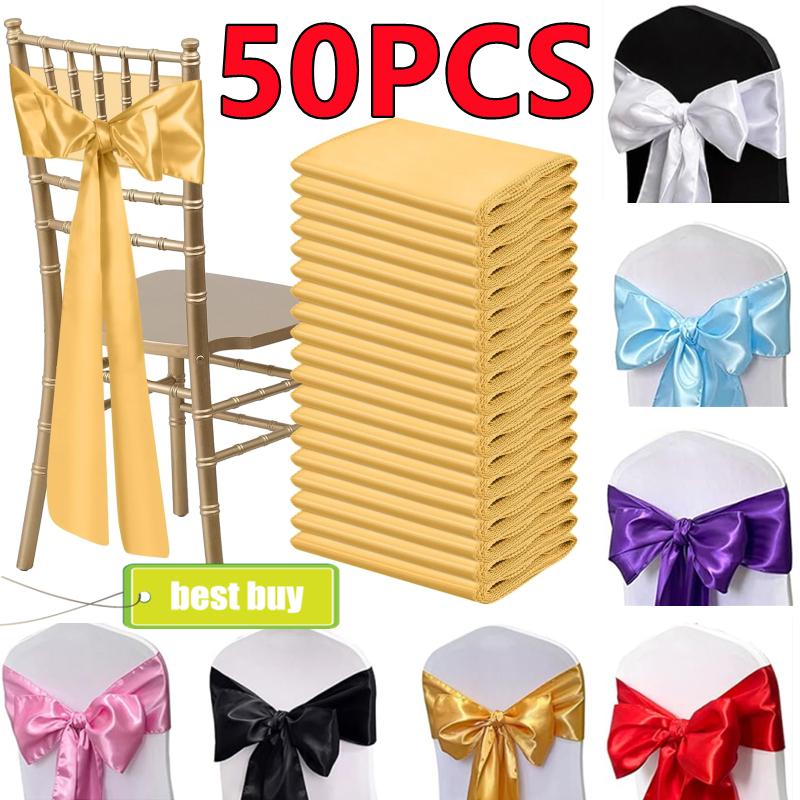 50-10 個のサテン弓サッシュ結婚式の椅子の装飾リボン蝶ネクタイバンドクリスマス誕生日屋内/屋外パーティーサッシュ