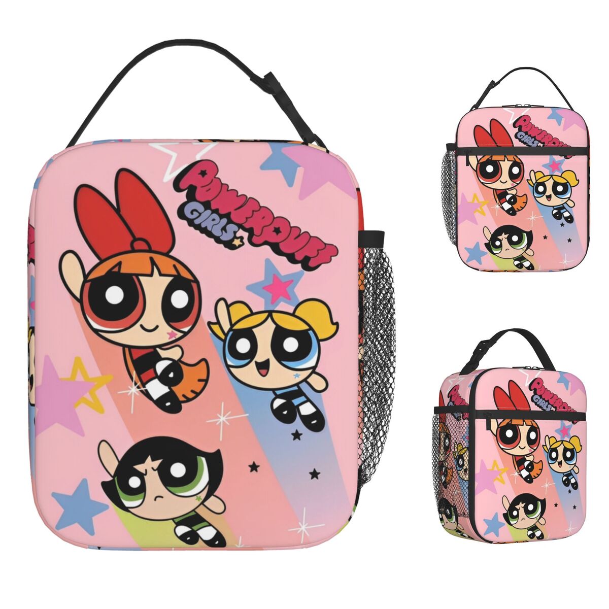 P-PowerPuffs ランチバッグかわいい旅行弁当箱子供のためのファッションプリントサーマルランチバッグオックスフォードポータブル断熱クーラーバッグ