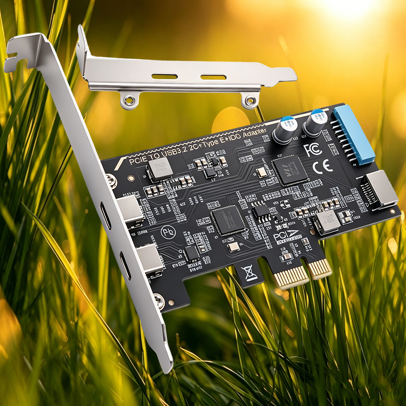 PCIe X1 USB 3.2 Gen1拡張カード、外部Type-Cポート×2、内部19ピンIDCポート、Type-Eフロントパネルポート、5Gb PCI Express USBアダプター