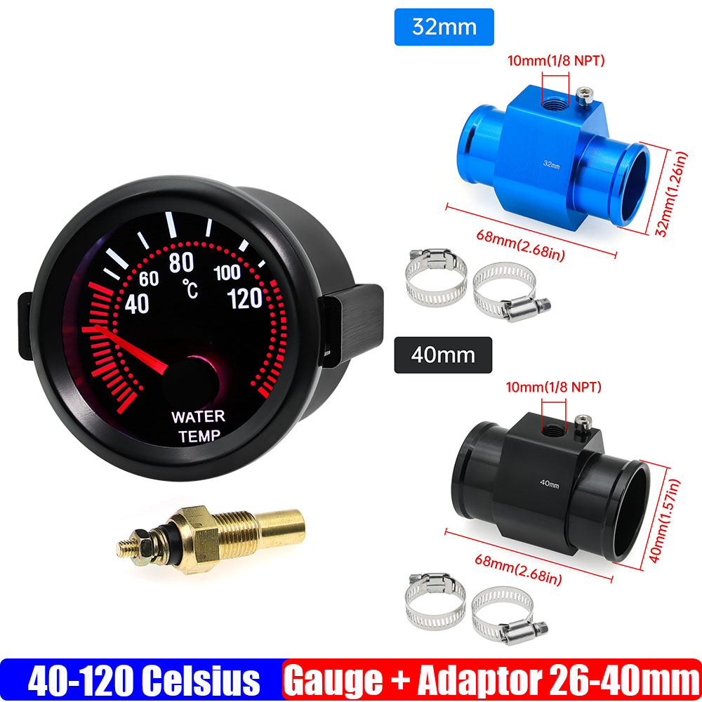 2インチ 52mm 水温計 40-120℃ 水温計 水温ジョイントパイプセンサー 26-40mm ホースアダプター ガソリン車用 12V