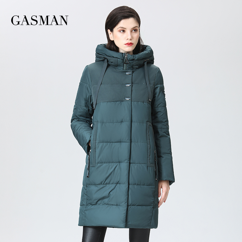 GASMAN 2022 女性の冬のジャケットロングカジュアル暖かいダウンジャケット女性スタンドカラーフード付きジッパーパーカー女性コート 17616