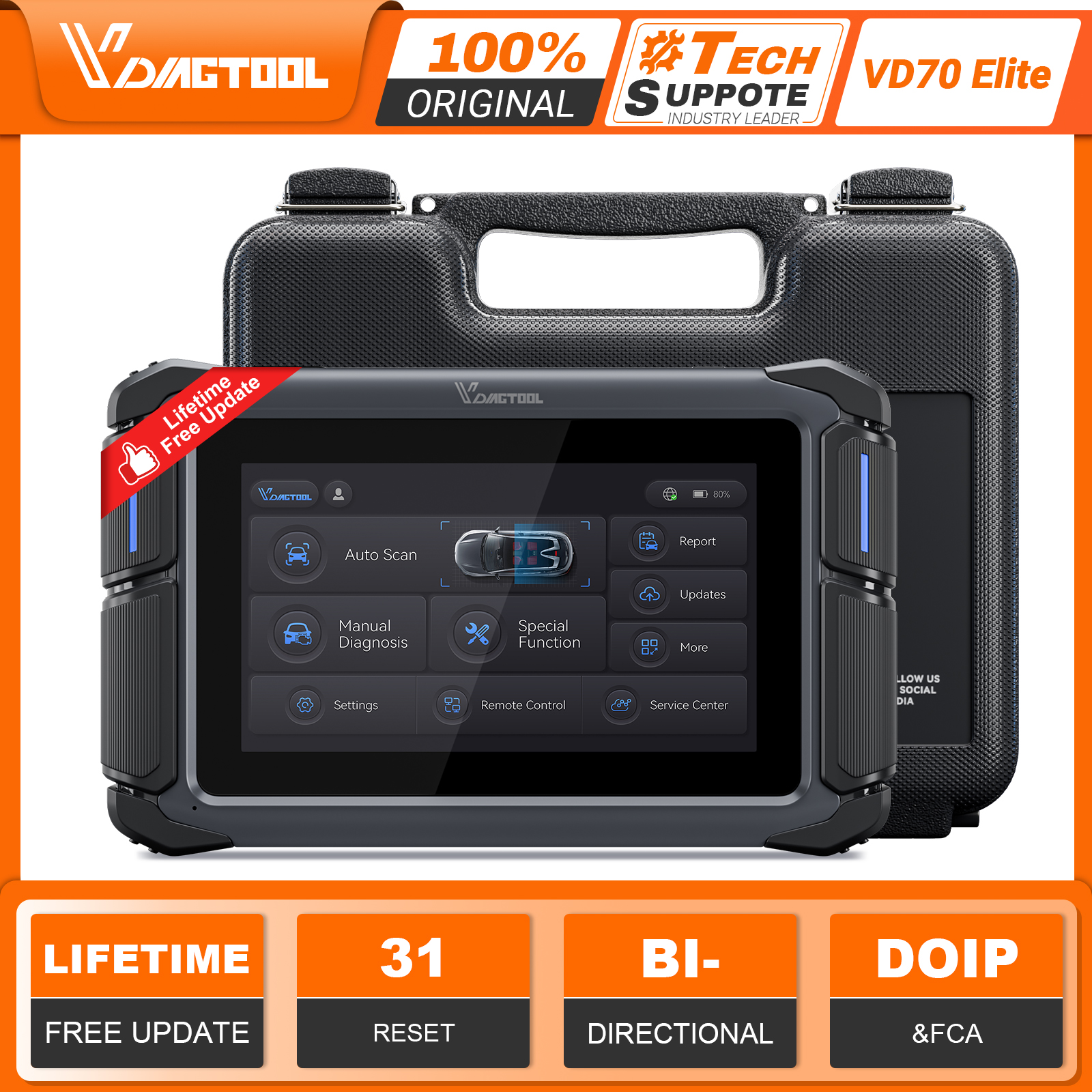 VDIAGTOOL VD70 Lite 車診断ツール自動車スキャナーキープログラミング 31 リセット DOIP CANFD 無料アップデート