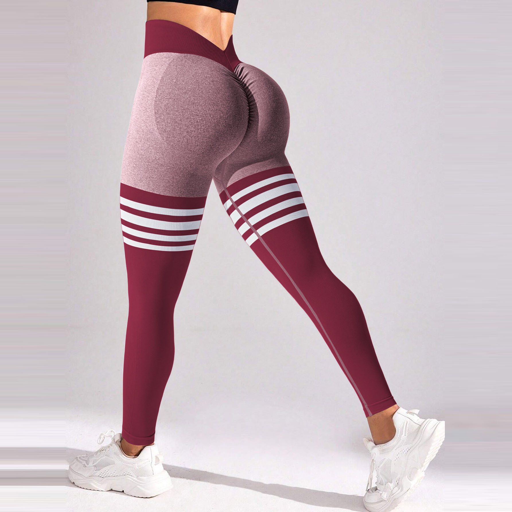 女性 V バックレギンスエクササイズジムフィットネスアスレチックワークアウト弾性レギンスハイウエストうずくまりヨガパンツスポーツタイツ S-XL