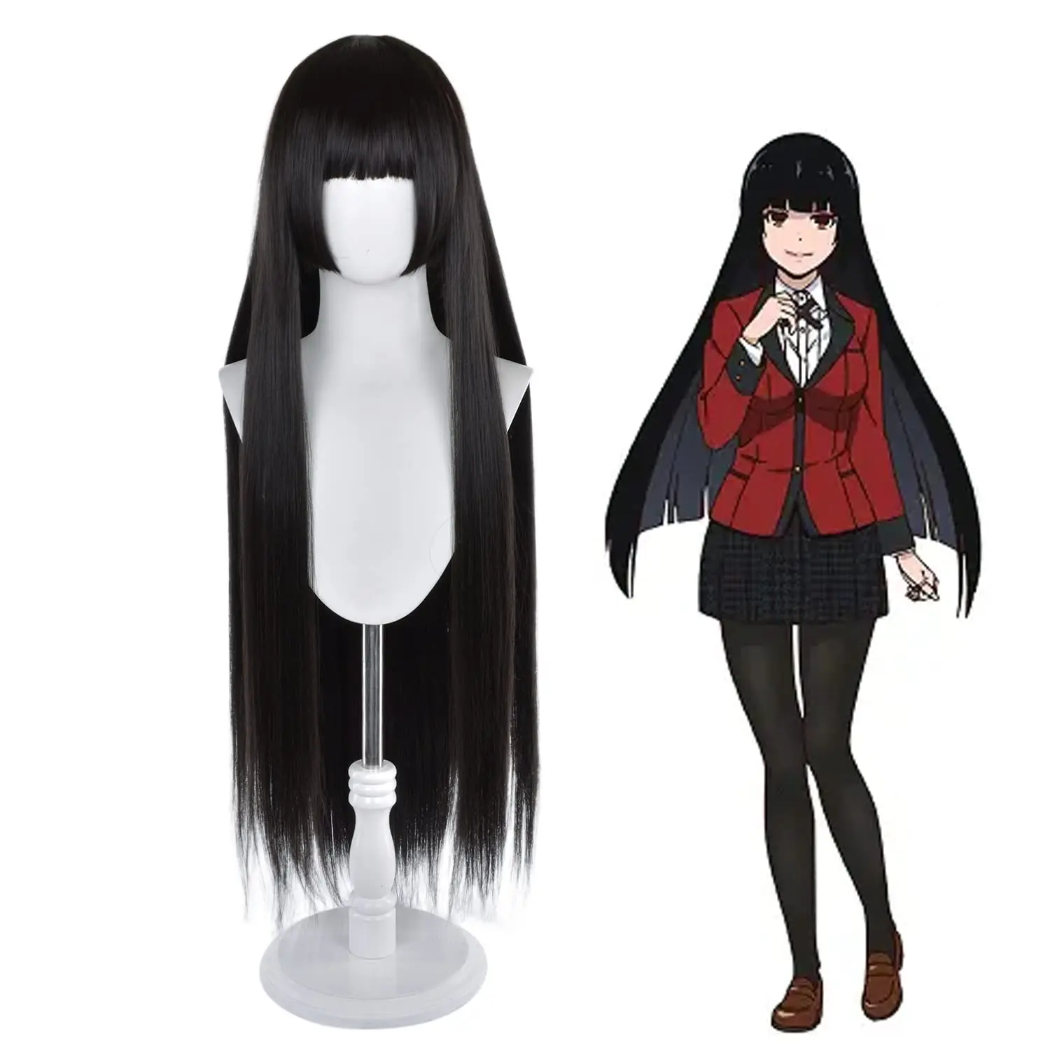 賭ケグルイ Jabami 夢子ロング黒ストレートコスプレ合成かつら黒ロングストレート前髪ウィッグ女の子のためのコスプレ夢子ウィッグ