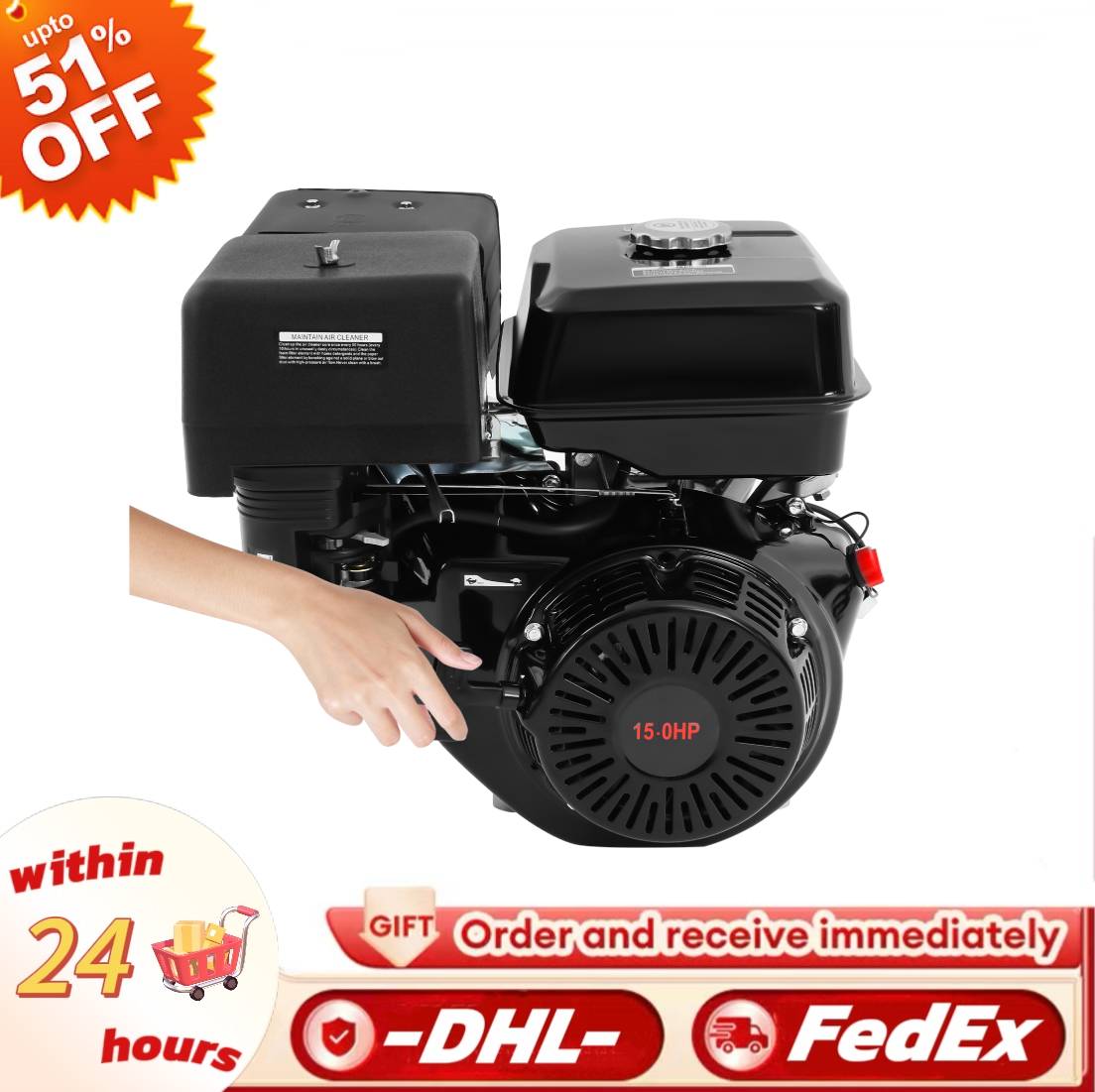 ブラック 420CC 4 ストローク 15HP ガソリンモーターエンジン単気筒モーター空冷システム