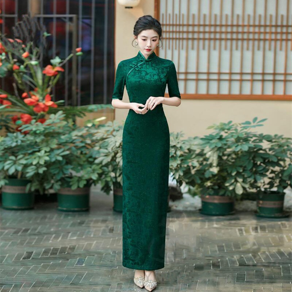 伝統的な中国服チャイナドレス袍ドレス中国風エスニックスタイルパーティーステージショーヴィンテージ服夏の妖精