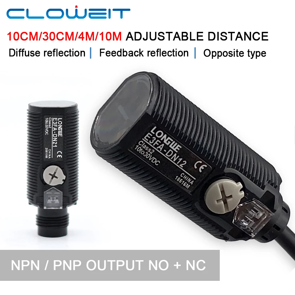 Cloweit E3FA-DN11 DP12 10 センチメートル 30 センチメートル拡散検出 4 線式赤色光光電近接センサースイッチ