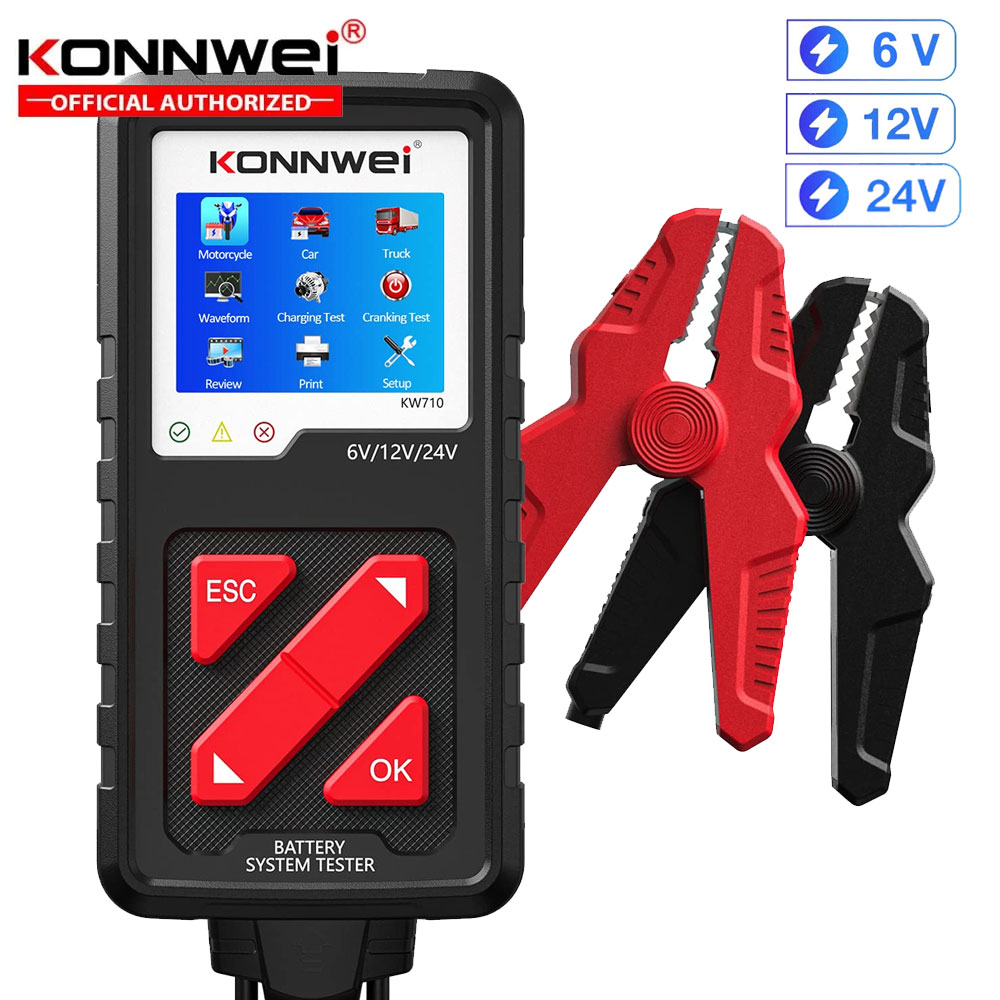 2026 KONNWEI KW710 カーバッテリーテスター 6V/12V/24V 100-2000CCA バッテリー負荷テスター充電診断ツールと強化されたクリップ