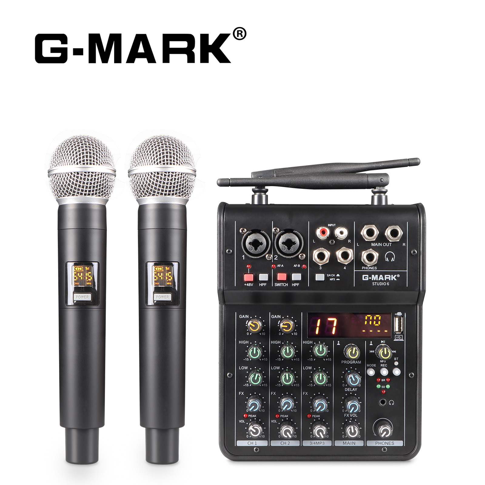 オーディオサウンドミキサーマイク付き G-MARK スタジオ 6 Bluetooth ポータブル DJ コンソール 48V USB インターフェースミキシングボードライブ用