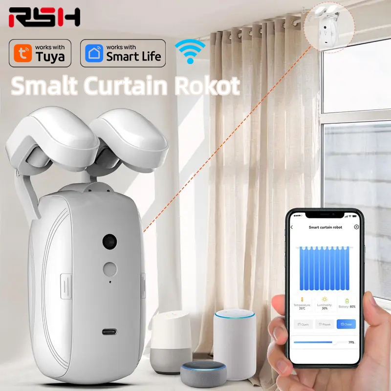 スマートカーテンロボット Tuya Wifi BT ワイヤレス自動カーテンオープナーカーテンモーター Alexa Google 音声リモコン用