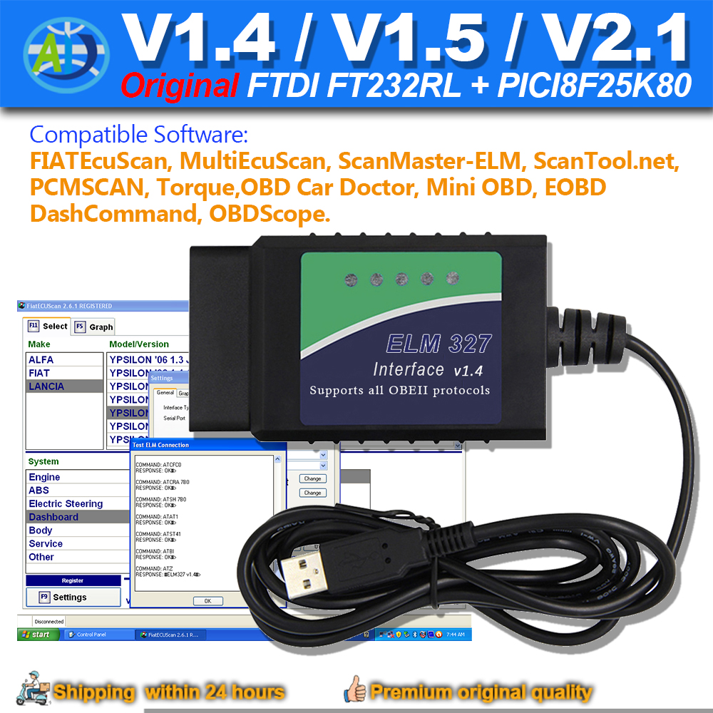 V1.4/1.5/2.1 ELM327 USB FIATEcuScan/MultiEcuScan/PCMSCAN/ScanMaster/ScanTool FTDI FT232RL OBD2 診断ツール コード リーダー