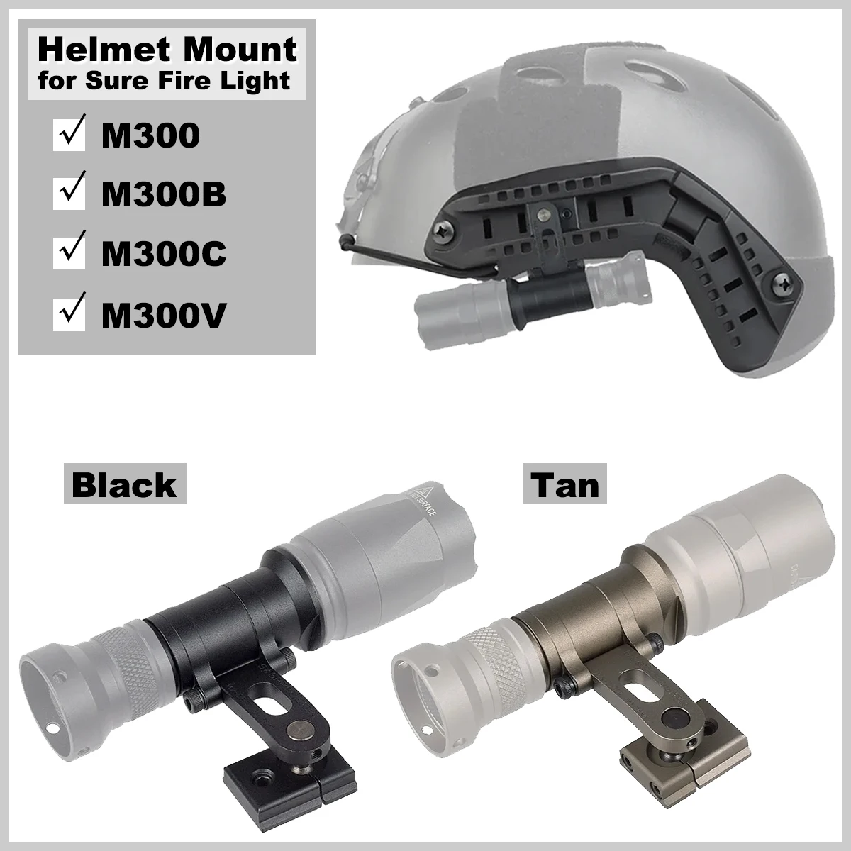 SureFire M300 M300B M300C M300V ライトシリーズ ARC ヘルメットマウント MICH2000 高速ヘルメットサイドガイドレールヘルメット懐中電灯マウント用