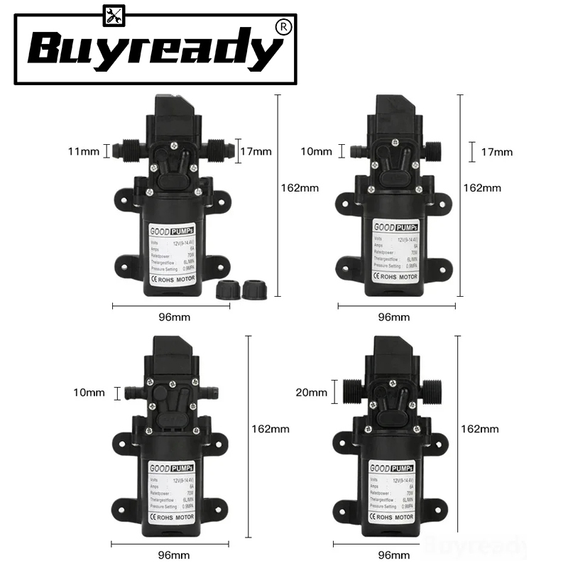 1 個自吸式ポンプ高圧自動フロースイッチ 6L/分自動ダイヤフラムウォーターポンプ DC 12V 130PSI 小型農業