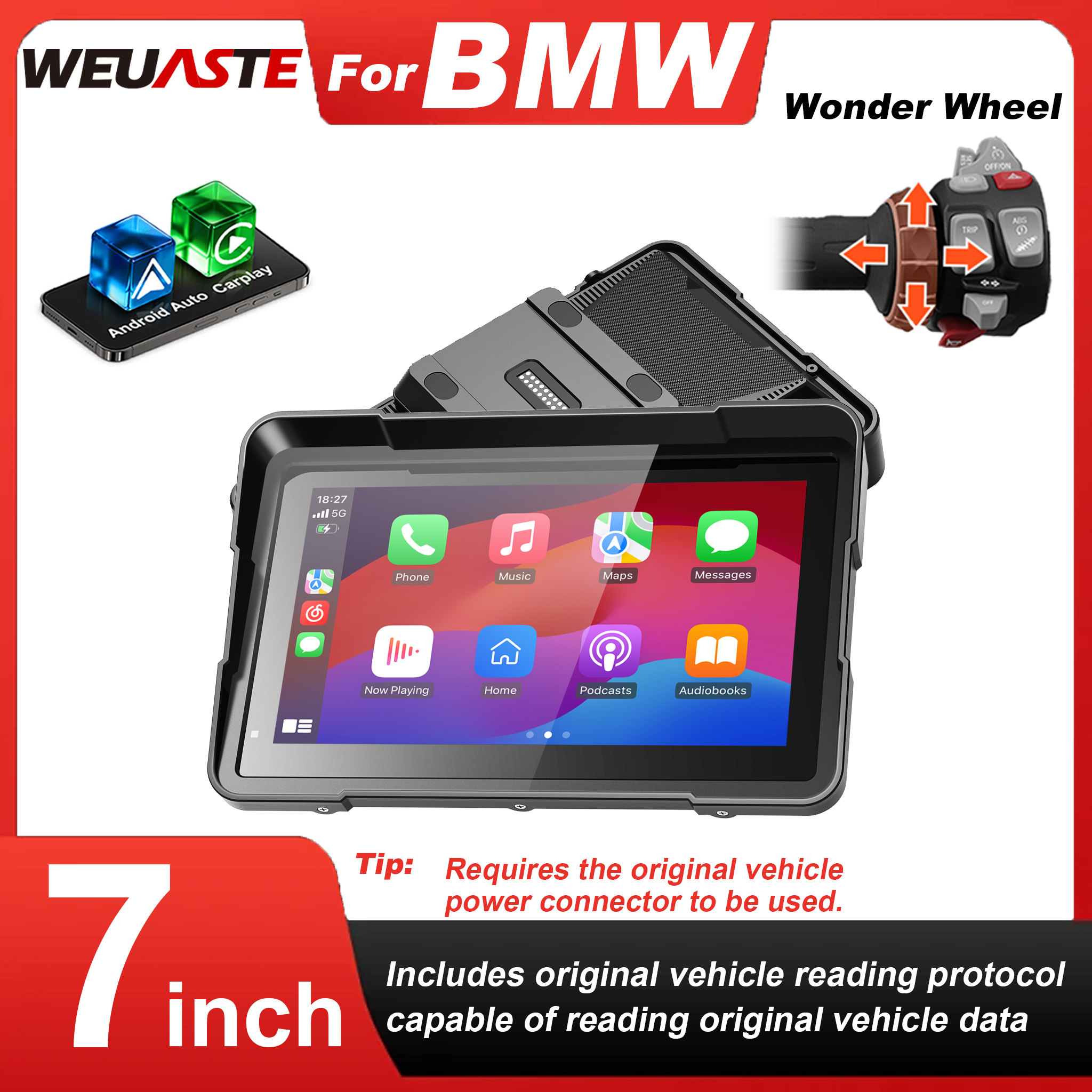 7 インチワイヤレス CarPlay モト Android 自動ポータブルデジタルオートバイダッシュボード GPS ナビゲーション BMW R1300GS R1250GS 画面