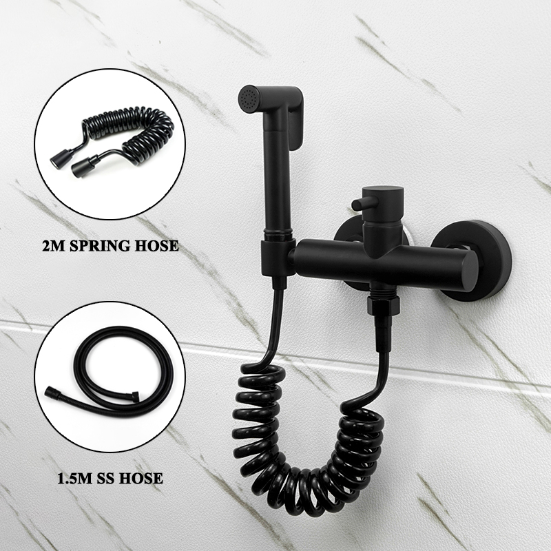 真鍮トイレホットコールドビデスプレーハンドヘルドビデおむつセット浴室シャワーセットポータブルシャッタフスプレージェット潅水キットブラック