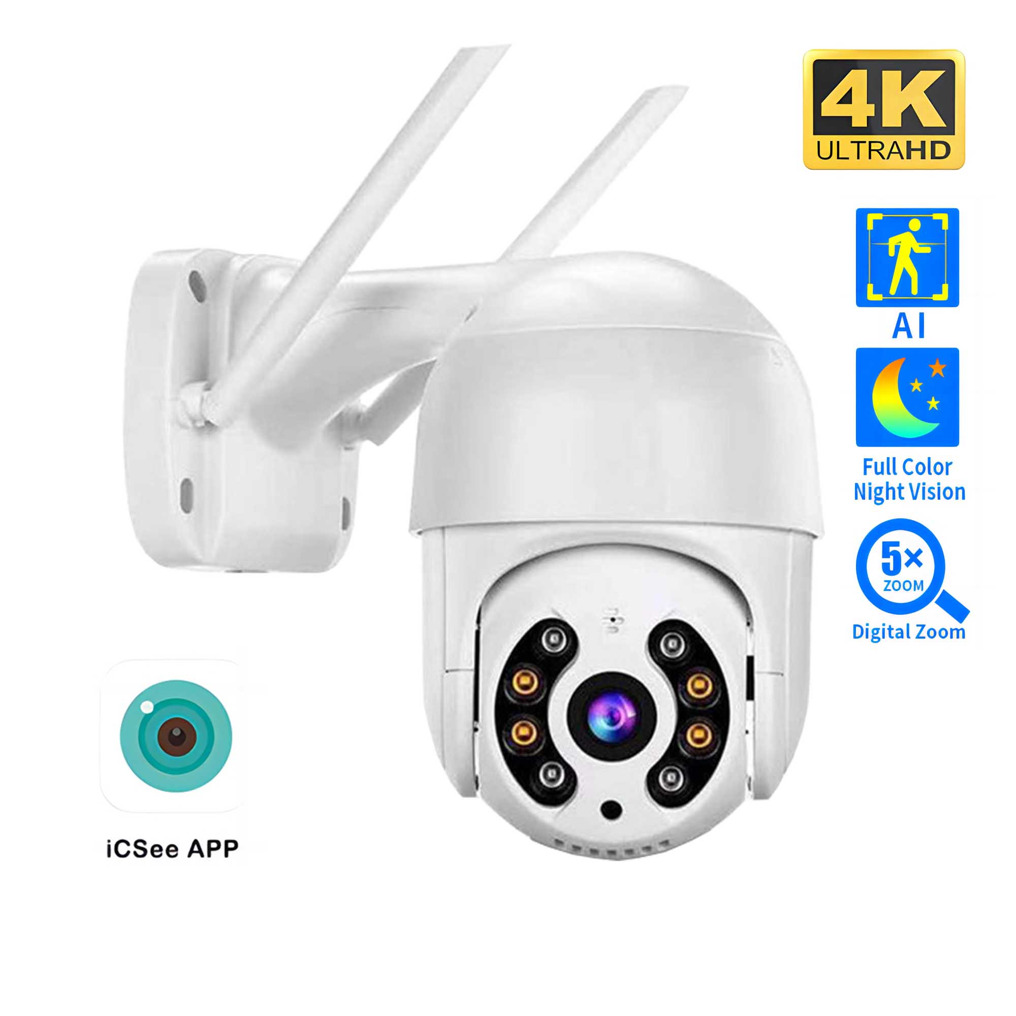 8MP 4K ワイヤレス PTZ カメラ HD 1080P カラーナイトビジョン Wifi IP カメラ屋外 5MP Ai 自動追跡 CCTV 監視カメラ iCsee
