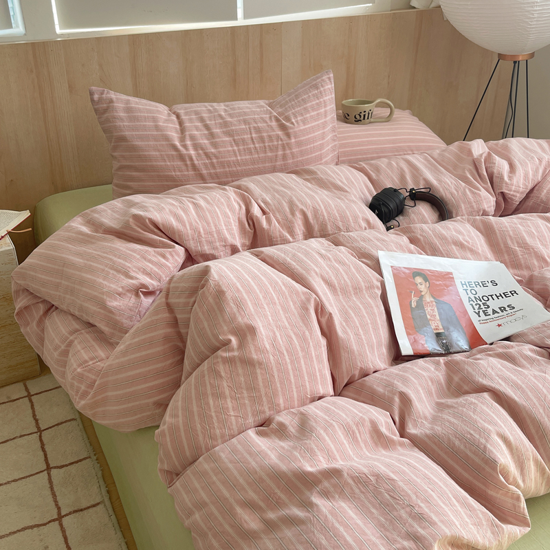 1pc 韓国綿ピンクストライプ布団カバー 150 × 200 サイズ女の子の部屋ハウスデクエット肌に優しい通気性布団セット
