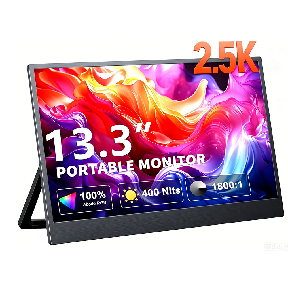 MAFNKOU 13.3 インチ 2.5K ポータブル モニター IPS HDR トラベル コンピュータ ディスプレイ USB Type-C ミニ HDMI デュアル スピーカーと VESA 付き