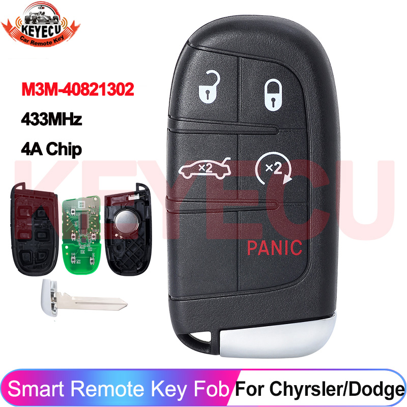 KEYECU 4/5 ボタン 433MHz 4A PCF7953M チップクライスラー 200 300 ダッジチャージャーチャレンジャー 2019 スマートリモートキーフォブ M3M-40821302