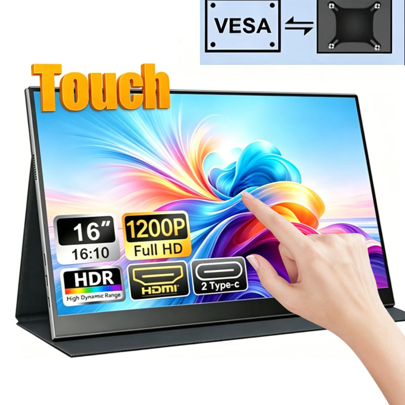 16 インチタッチポータブルモニター 1920*1200P FHD IPS スクリーン 100%sRGB 300Nits HDR タッチディスプレイラップトップ/PC/電話/