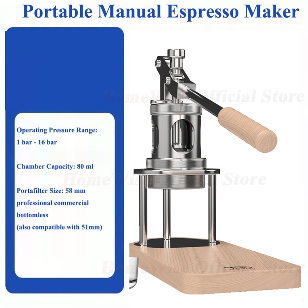 LXCHAN WS/WS1 ポータブル手動エスプレッソメーカー 圧力計付き 旅行や家庭用 ポアオーバーやアイスコーヒー用 51/58mm