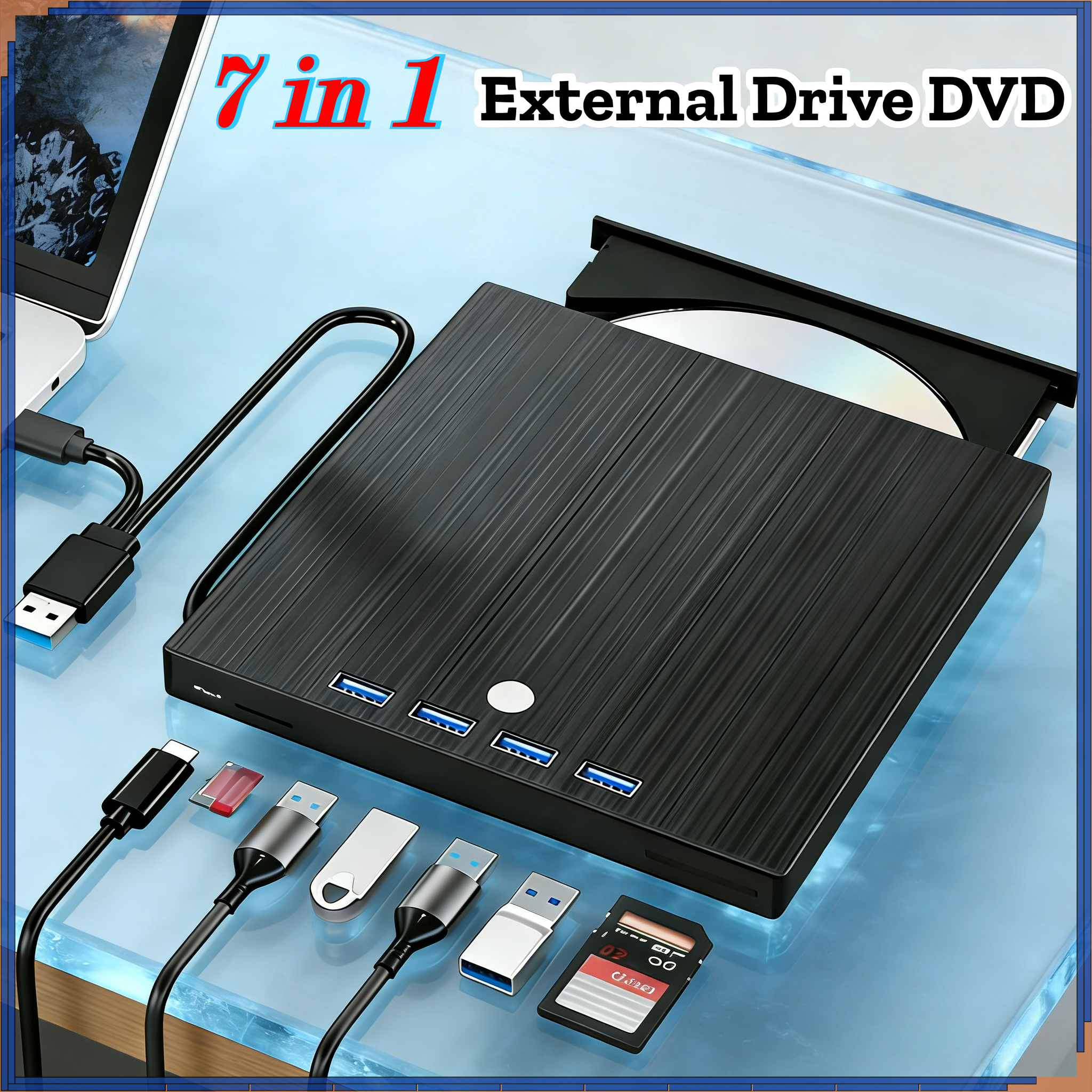 USB C USB 3.0 外部 7 in 1 CD/DVD RW ドライブ読み取りバーナーポータブル DVD プレーヤー光学ドライブラップトップノートブック PC Windows11 10