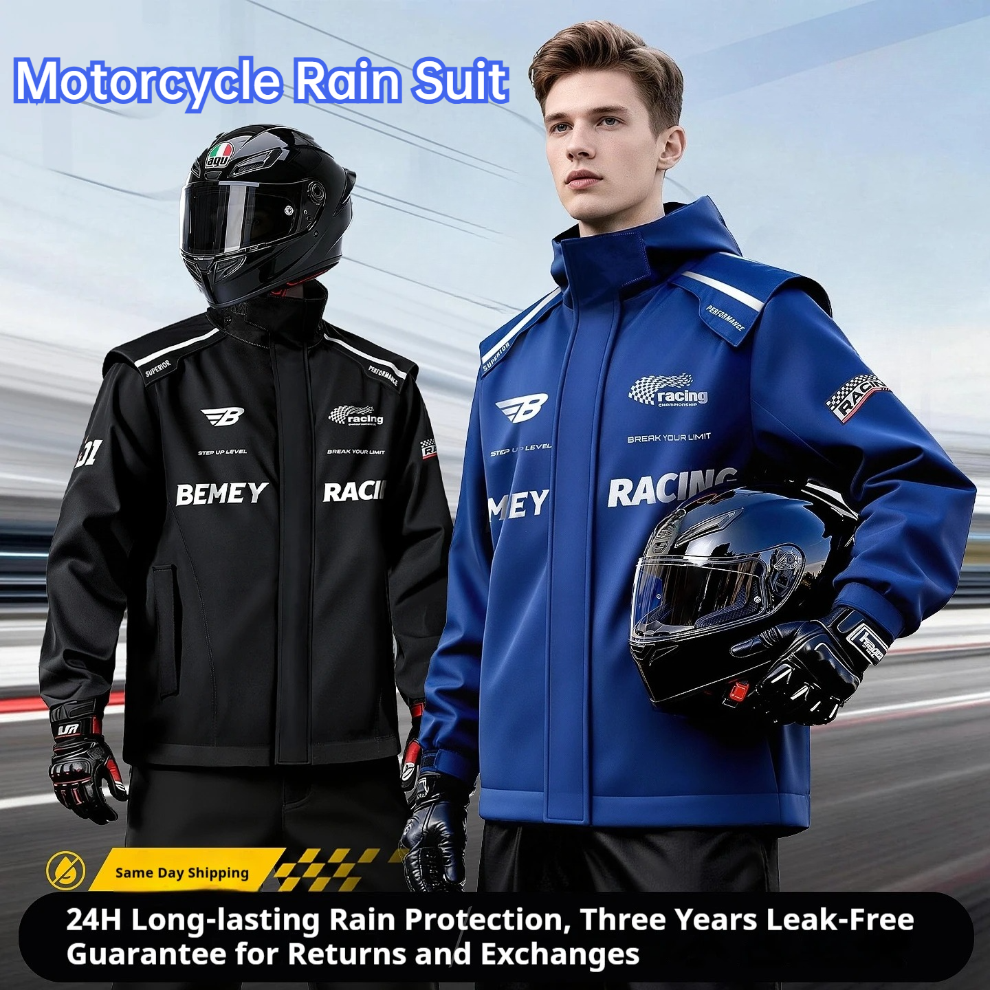 ユニセックスプロフェッショナルオートバイレインスーツ防風防水豪雨耐性モトレーシングレインポンチョコートセット