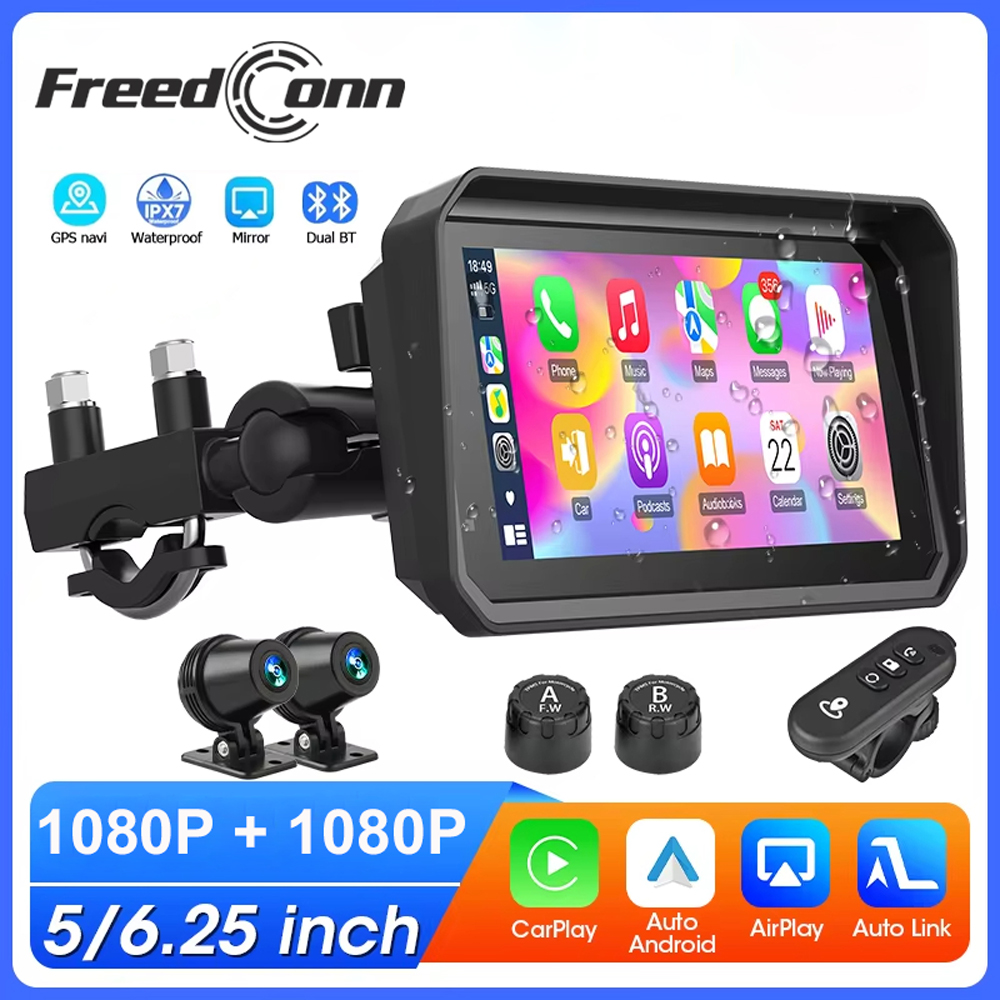 5 インチおよび 6.25 インチオートバイ GPS ナビゲーション DVR Carplay スクリーン Moto デュアルカメラドライブレコーダー IPX7 防水 Moto モニター用
